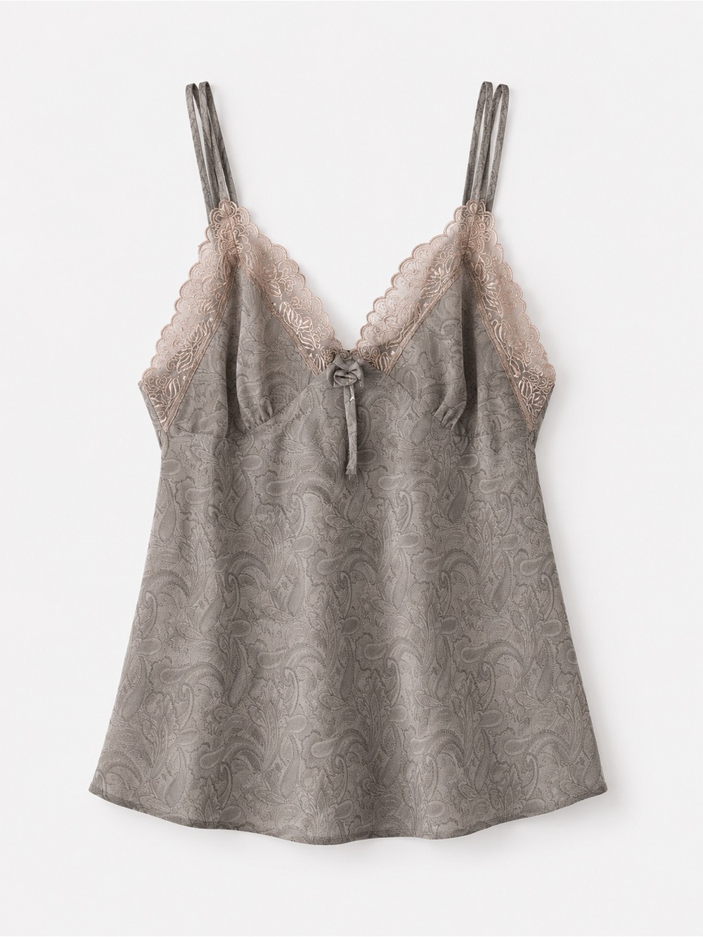 Tan Paisley Chemise Tank Lace Trim Bralette Vintage Victorian Festival Fairy